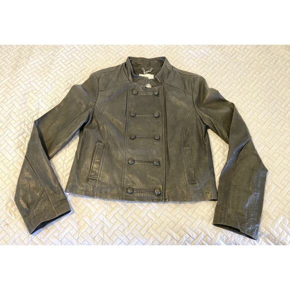 Women's BBDAKOTA Charcoal Genuine Leather Drummer Boy Style Zip Jacket Large - Picture 1 of 16